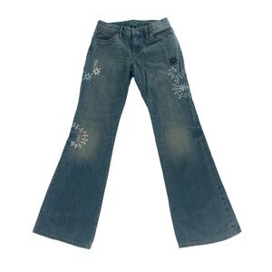 Gap Denim Floral Embroidered Adjustable Waist Boot Cut Jeans Size 12 Girl's